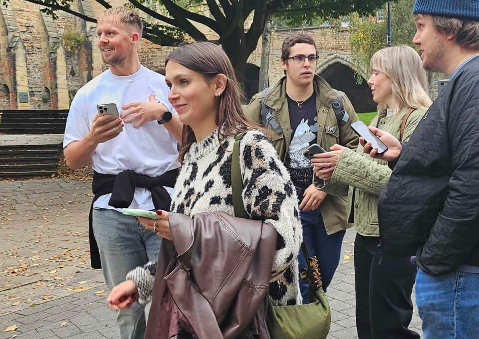Work team taking part in a self-guided treasure hunt